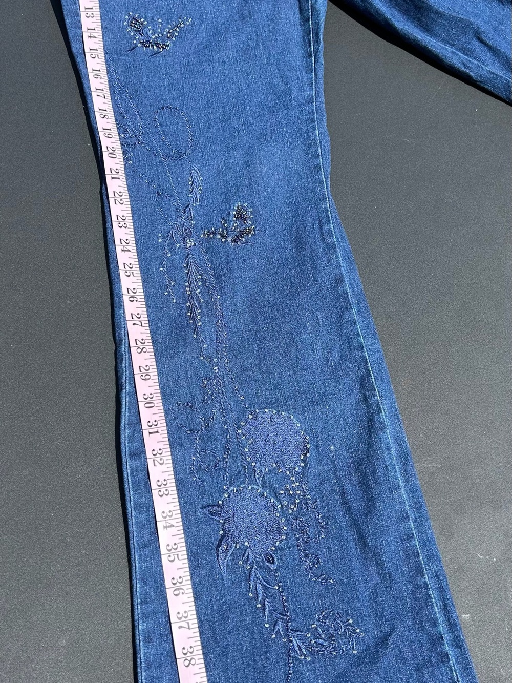 Women’s Blue Straight Leg Jeans with Bead Embellishment - Picture 12 of 13
